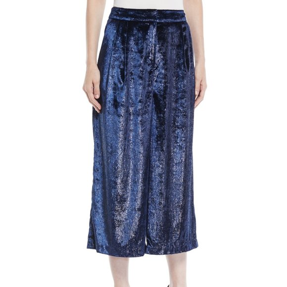 Tibi Stella Metallic Velvet Wide Leg Crop Pants 6 - Picture 1 of 10